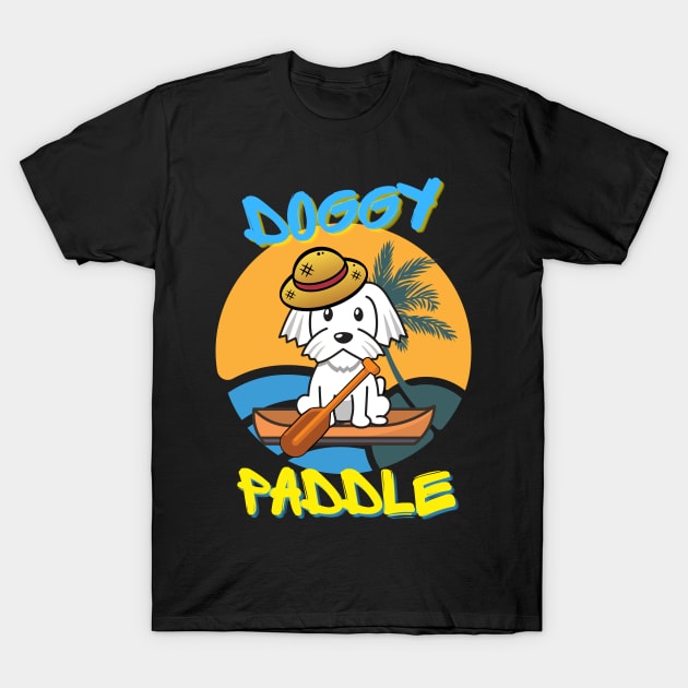 Cute white Dog is paddling on a boat T-Shirt by Pet Station